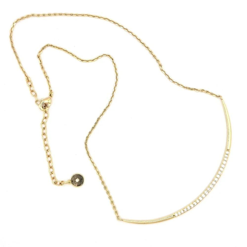 Stella & Dot Gold‎ Tone Delicate Curved Bar Necklace with Pave Crystal Accents